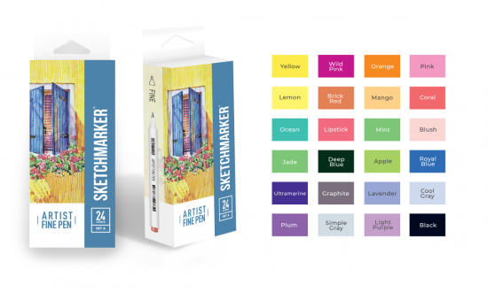 Набор капиллярных ручек Sketchmarker Artist fine pen Basic 1 24цв